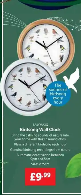 Lidl Easymaxx birdsong wall clock offer