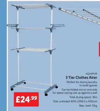 Lidl Aquapur 3 tier clothes airer offer