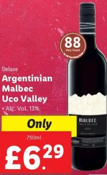 Lidl Deluxe Argentinian Malbec Uco Valley 750ml offer