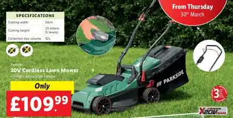 Lidl Parkside 20V Cordless Lawn Mower offer