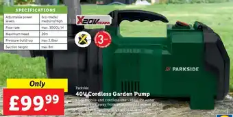 Lidl Parkside 40V Cordless Garden Pump offer