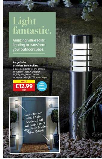 Aldi Large solar stainless steel bollard offer