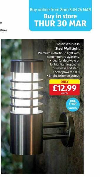 Aldi Solar stainless steel wall light offer