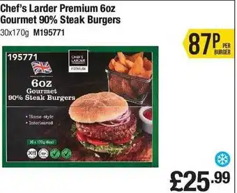 Makro Chef's larder premium 6oz gourmet 90% steak burgers offer