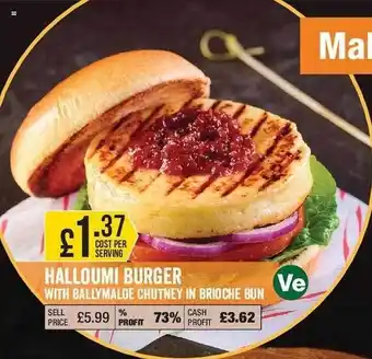 Makro Halloumi burger with ballymaloe chutney in brioche bun offer
