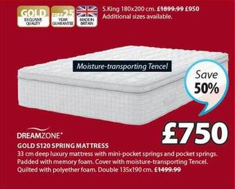JYSK Dreamzone gold s120 spring mattress offer
