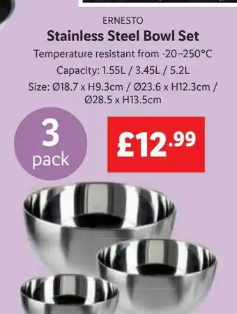 Lidl Ernesto stainless steel bowl set offer