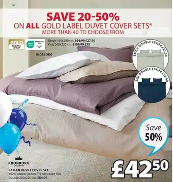 JYSK Kronborg sateen duvet cover set offer