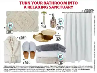 JYSK Gimo bath mat, vallsta face roller, borghamn shower curtain, lysvik soap dispenser, valbo bathrobe, cato slippers, edsele tra offer
