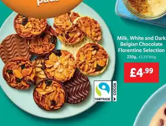 Lidl Milk, white and dark belgian chocolate florentine selection offer