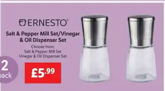 Lidl Ernesto salt & pepper mill set-vinegar & oil dispenser set offer
