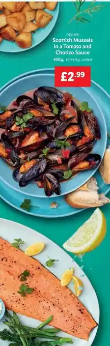 Lidl Deluxe scottish mussels in a tomato and chorizo sauce offer