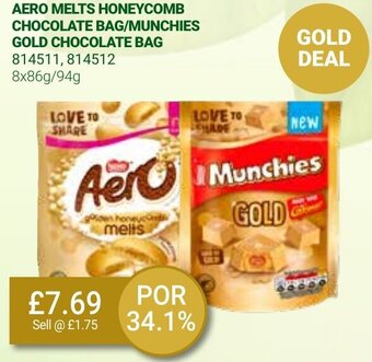 Bestway Aero Melts Honeycomb Chocolate Bag/Munchies Gold Chocolate Bag 8x86g/94g offer