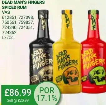 Bestway Dead Man's Fingers Spiced Rum 6x70cl offer