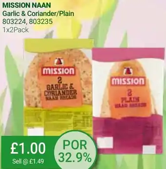 Bestway Mission Naan Garlic & Coriander/Plain 1x2Pack offer