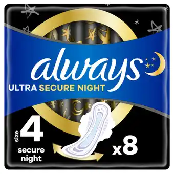 Asda Always ultra sanitary towels secure night (size 4) with wingss offer