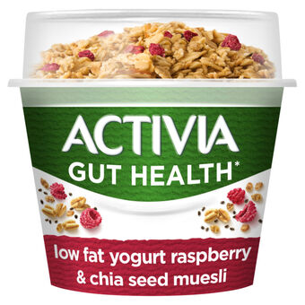 Asda Activia raspberry & chia seed museli breakfast pot low fat yoghurt offer