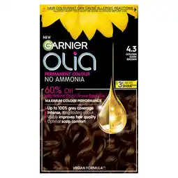 Asda Garnier olia 4.3 golden dark brown no ammonia permanent hair dye offer