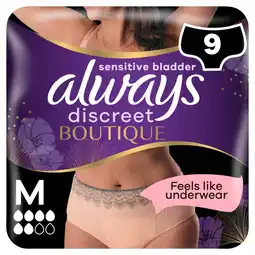 Morrisons Always discreet boutique incontinence pants plus medium peach 9 pack offer