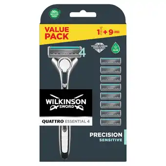 Morrisons Wilkinson sword quattro titanium sensitive men's razor with 9 blades offer