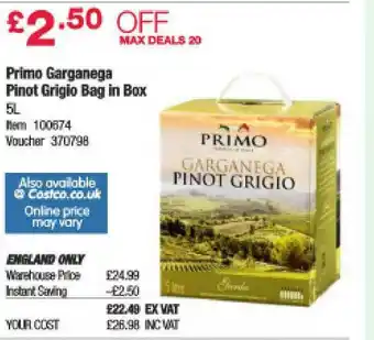 Costco Primo Garganega Pinot Grigio Bag In Box offer