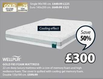 JYSK Wellpur gold f85 foam mattress offer