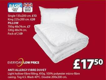 JYSK Anti allergy fibre duvet offer