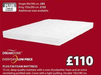 JYSK Dreamzone plus f30 foam mattress offer