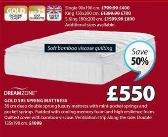JYSK Dreamzone gold s95 spring mattress offer