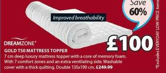 JYSK Dreamzone gold t50 mattress topper offer