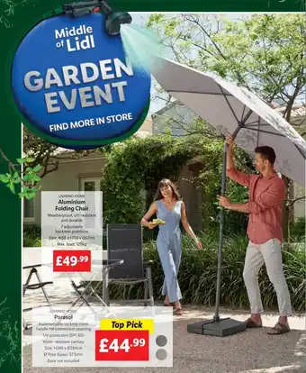 Lidl Livarno home aluminium folding chair, livarno home parasol offer
