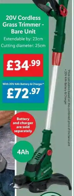 Lidl Parkside 20v cordless grass trimmer - bare unit offer