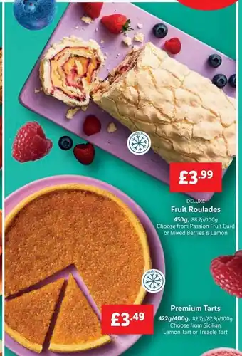 Lidl Deluxe fruit roulades, premium tarts offer