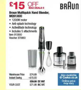 Costco Braun Multquick Hand Blender, Mq9138xi Braun offer