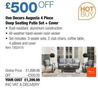Costco Ove decors augusta 4 piece deep seating patio set + cover offer
