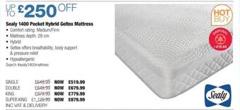 Costco Sealy 1400 pocket hybrid geltex mattress offer