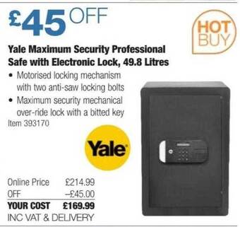Costco Yale maximum security professional safe with electronic lock, 49.8 litres offer