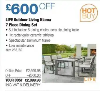 Costco Life outdoor living kiama 7 piece dining set offer