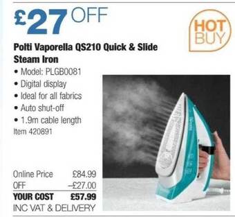Costco Polti vaporella qs210 quick & slide steam iron offer