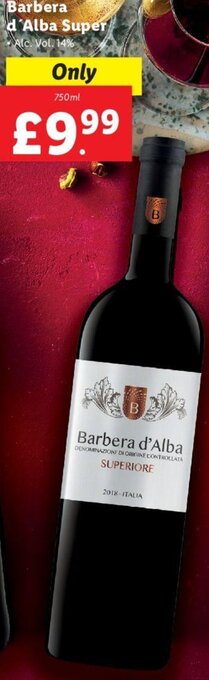 Lidl Barbera d' Alba Super 750 ml offer