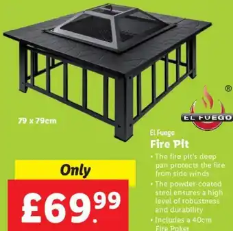 Lidl El Fuego Fire Pit 79 x 79 cm offer