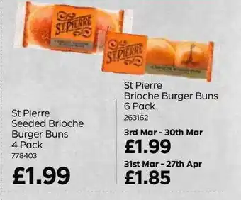 Bestway St pierre seeded brioche burger buns 4 pack, st pierre brioche burger buns 6 pack offer