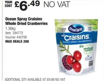 Costco Ocean spray craisins whole dried cranberries offer