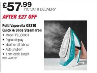 Costco Polti vaporella qs210 quick & slide steam iron offer