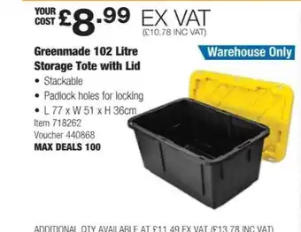 Costco Greenmade 102 litre storage tote with lid offer