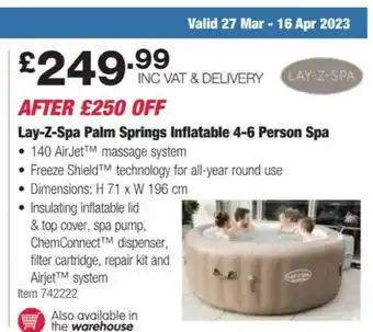 Costco Lay-z-spa palm springs inflatable 4-6 person spa offer
