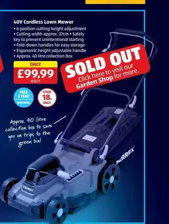 Aldi 40v cordless lawn mower offer