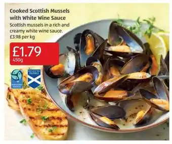Aldi Cooked scottish mussels with white wine sauce offer