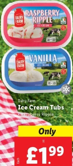 Lidl Dairy Farm Ice Cream Tubs offer