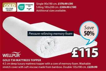 JYSK Wellpur gold t30 mattress topper offer